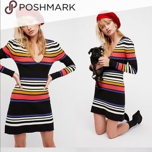Free People Rainbow Striped 70s Knit Sweater Dress